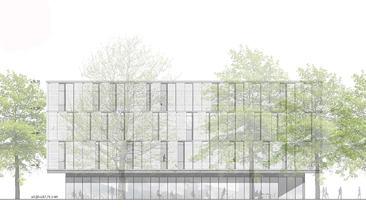 Centre de philologie et du numérique (ZPD) à Wurtzbourg, vue ouest – projet Nickl & Partner Architekten AG