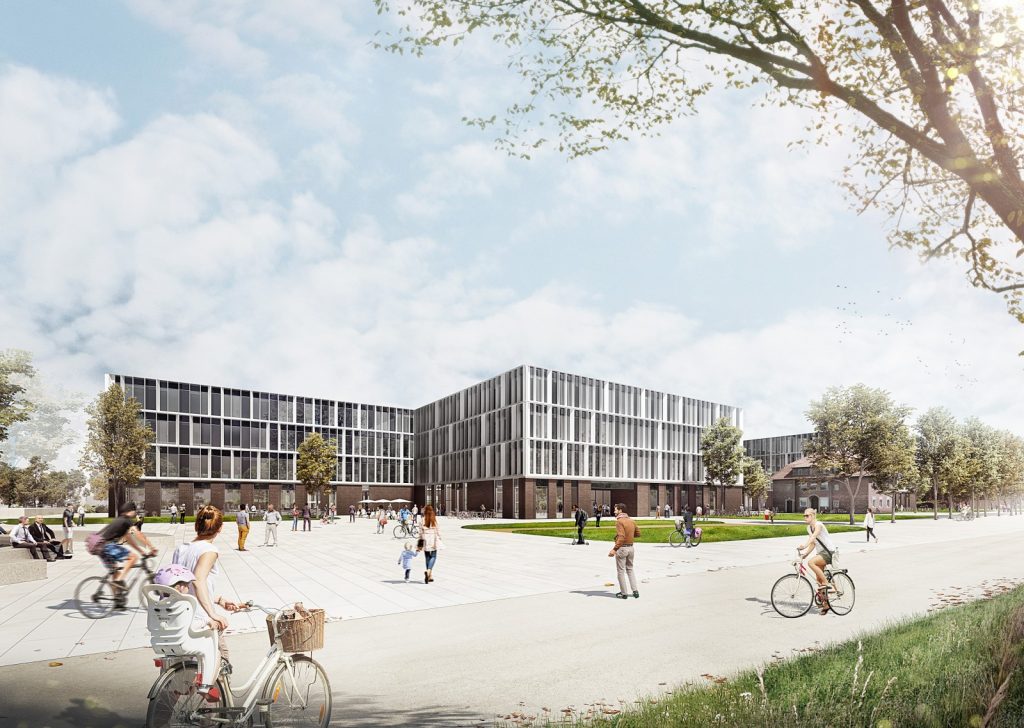 Perspective extérieure, campus de recherche Est depuis la Domagkstraße. Visualisation : Nickl & Partner Architekten