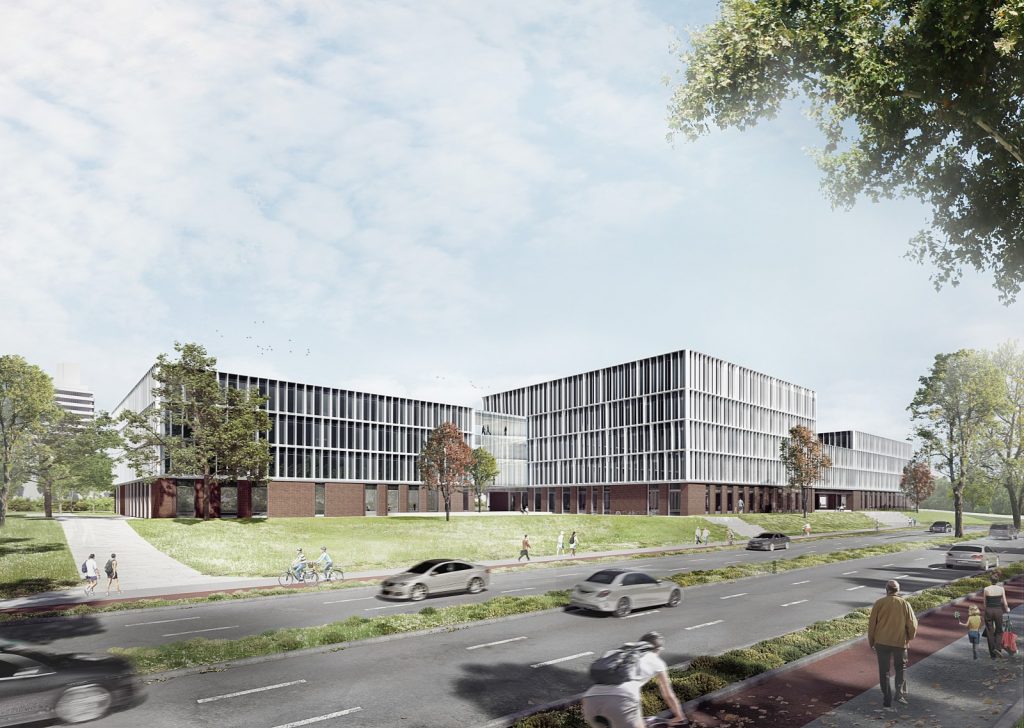 Perspective extérieure, campus de recherche Est depuis la Rishon-Le-Zion Ring. Visualisation : Nickl & Partner Architekten